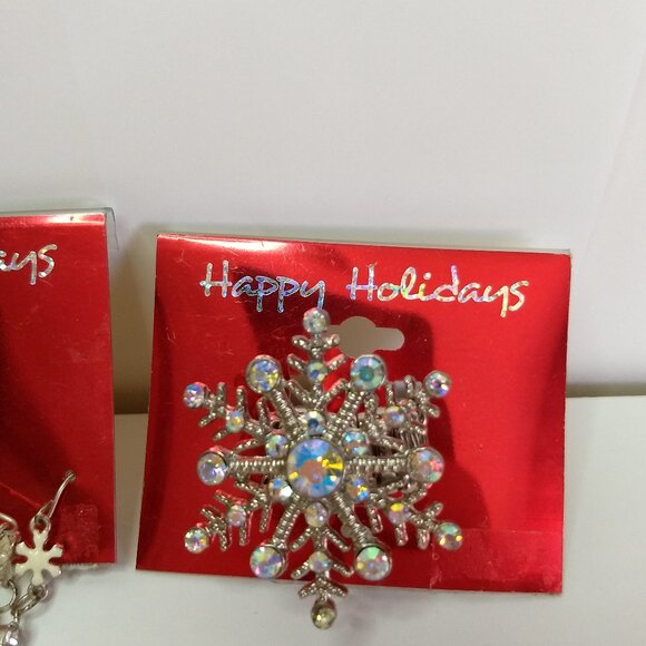 Happy Holidays Snowflake Elastic Ring Earring Lot Angel Snowflake Holiday - Picture 2 of 11